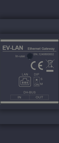 EV-LAN Ethernet Gateway Netzwerkmodul zur Anbindung von EV Türsprechanlagen an Router und IP-Kameras, kompakte Hutschienenmontage, Vorderansicht